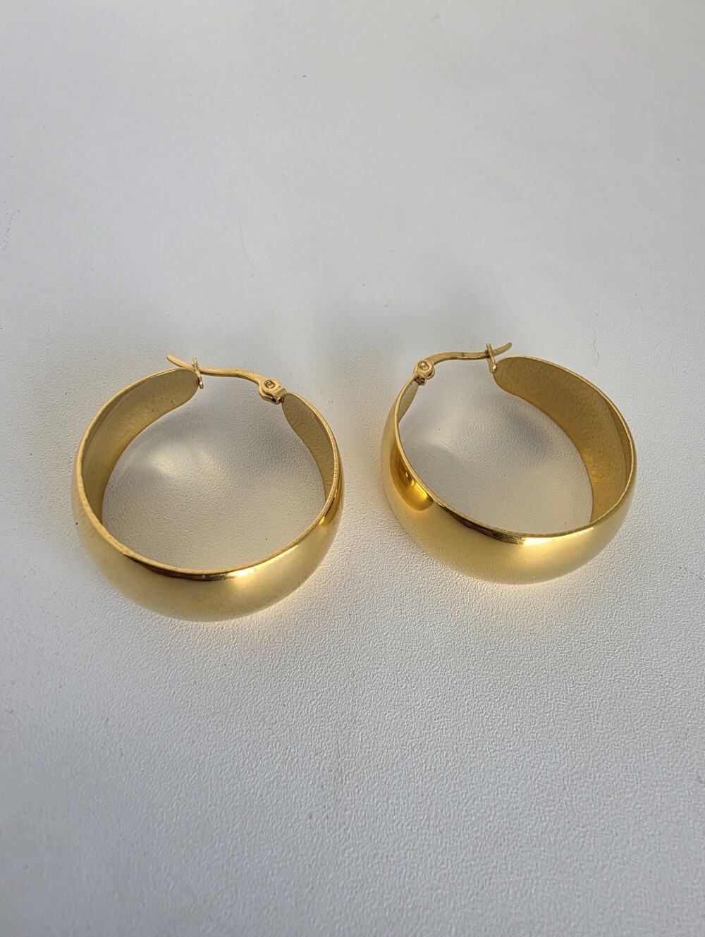 Gold Plated Stainless Steel Wide Hoop Earrings Chunky Statement 1.5" New